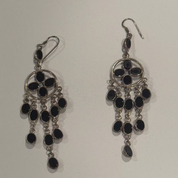 Elegant Black Dangle Earrings - Picture 2 of 2